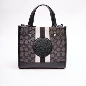 COACH Dumsy Black Monogram Nautical Stripe Tote 22 NWT
